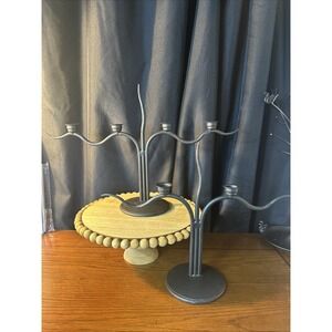 HEAVY Global Views 2 Piece Black Cast-Iron, Iron Sheet Candle Holders RARE